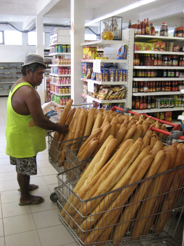Fresh baguettes in a Vaitape shop