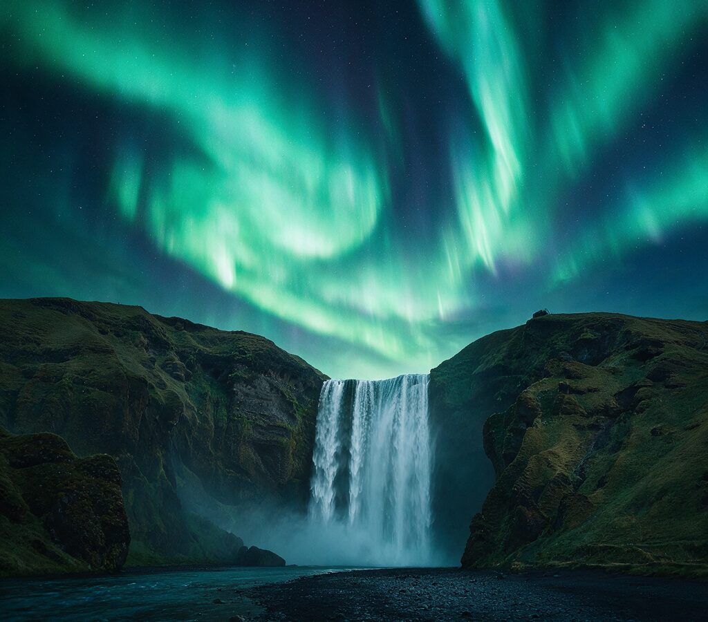 Skogafoss and aurora