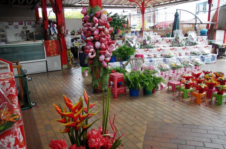 Flower stalls inside the Papeete municipal market, Tahiti
